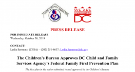 Screenshot of Press Release for DC Family First Act Prevention Plan Approved