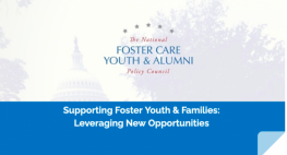 image shows text that reads: Webinar Recording: Supporting Foster Youth & Families - Leveraging New