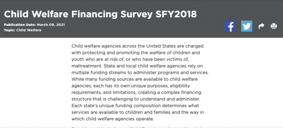 image shows text that reads: Child Welfare Financing Survey SFY2018